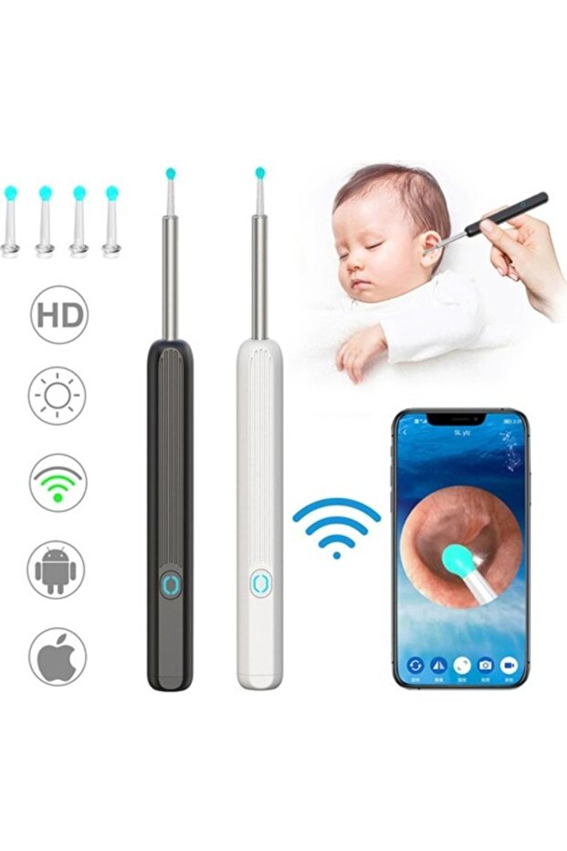 Kablosuz Wifi Kulak Temizleme Kamerası - Ios Android Iphone Uyumlu 1296p Hd Led Otoskop Kam