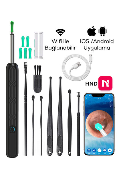 Kablosuz Wifi Kulak Temizleme Kamerası - Ios Android Iphone Uyumlu 1296p Hd Led Otoskop Kam
