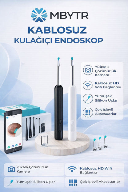 Kablosuz Wifi Kulak Temizleme Kamerası - Ios Android Iphone Uyumlu 1296p Hd Led Otoskop Kam